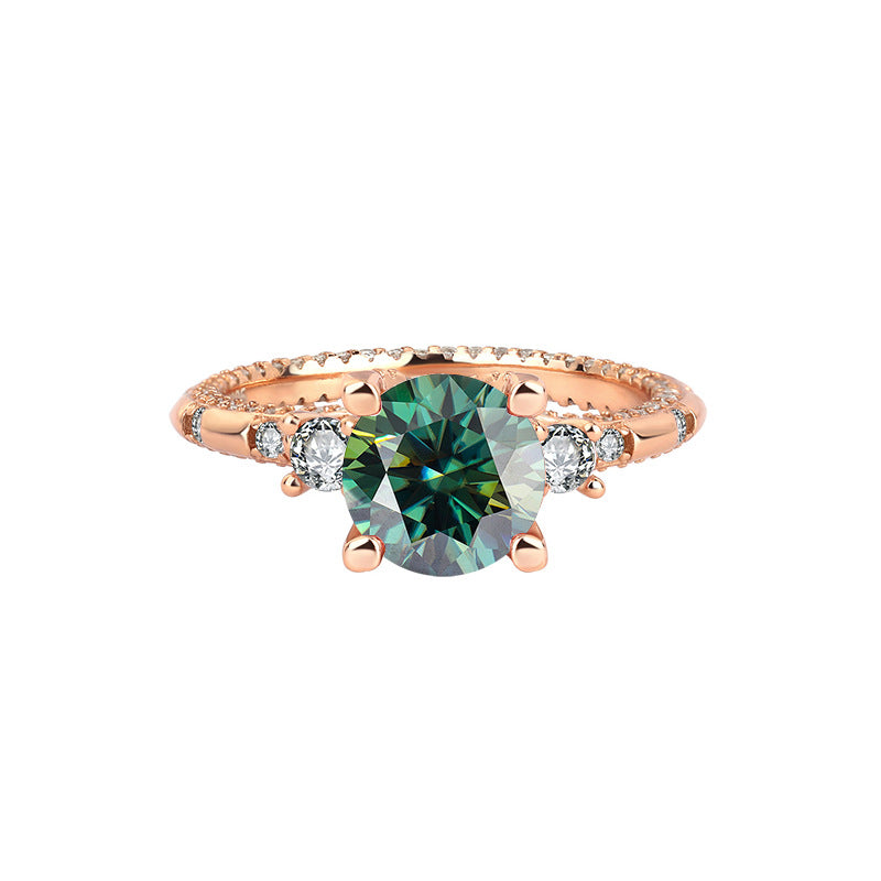[B120]S925 Sterling Silver Starburst Beautiful Rose Gold Color Moissanite Ring