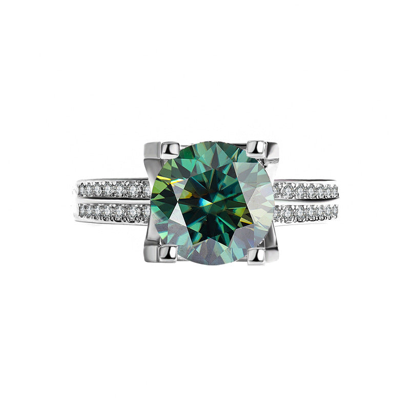 [B033]S925 Sterling Silver Classic Double Row Bullhead Four Claw Set Moissanite Ring
