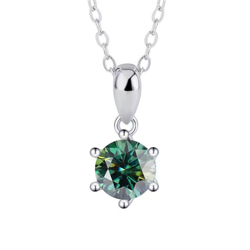 [N02]S925 Sterling Silver Classic Six Claw Setting Everyday Wear Moissanite Necklace