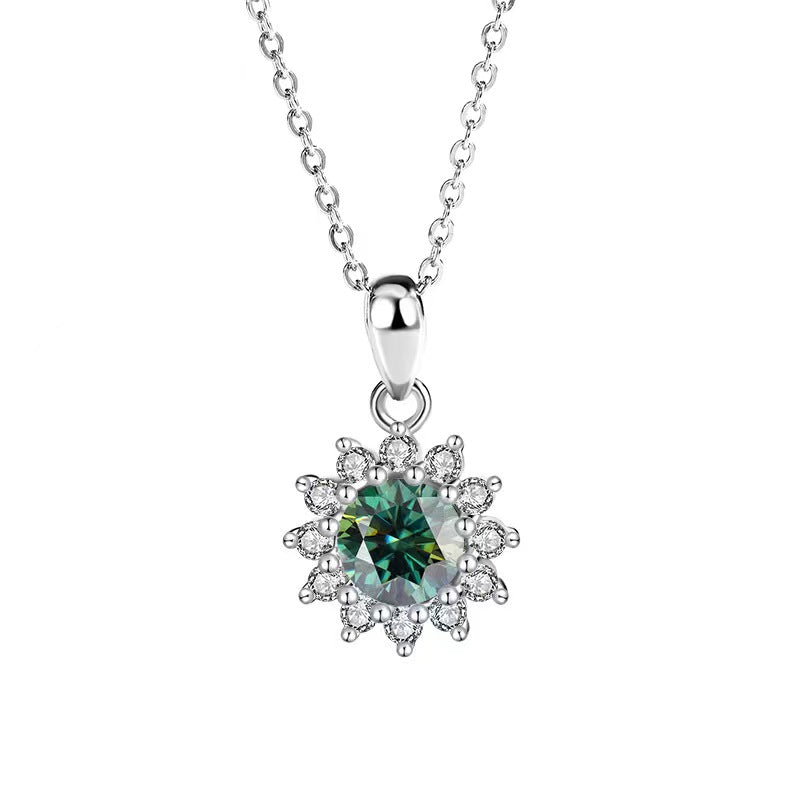 [N03A]S925 Sterling Silver Fashionable Sunflower Moissanite Necklace