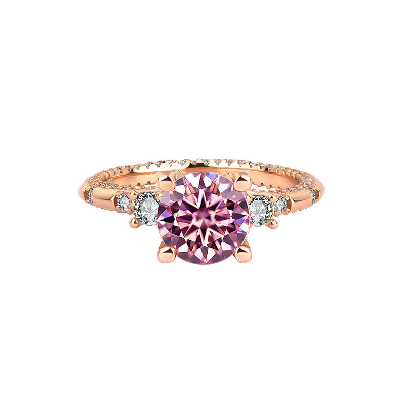 [B120]S925 Sterling Silver Starburst Beautiful Rose Gold Color Moissanite Ring