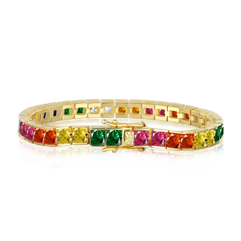 [G102A] S925 Sterling Silver Trendy Rainbow Candy Cubic Zirconia Bracelet