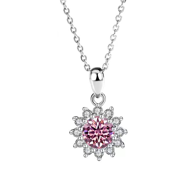 [N03A]S925 Sterling Silver Fashionable Sunflower Moissanite Necklace