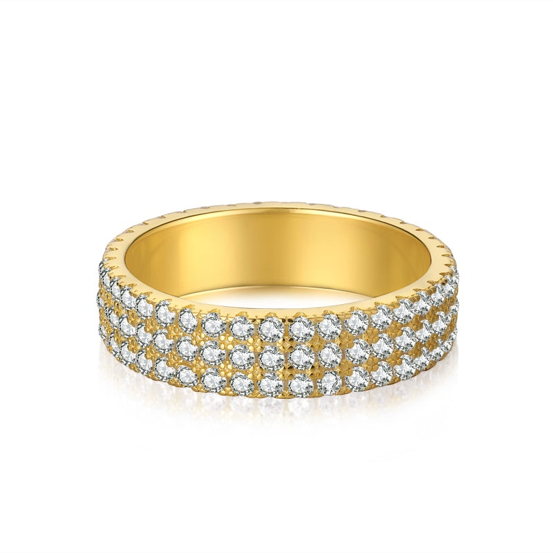 [G84]S925 Sterling Silver Classic Full Diamonds High Carbon Diamond Ring Band