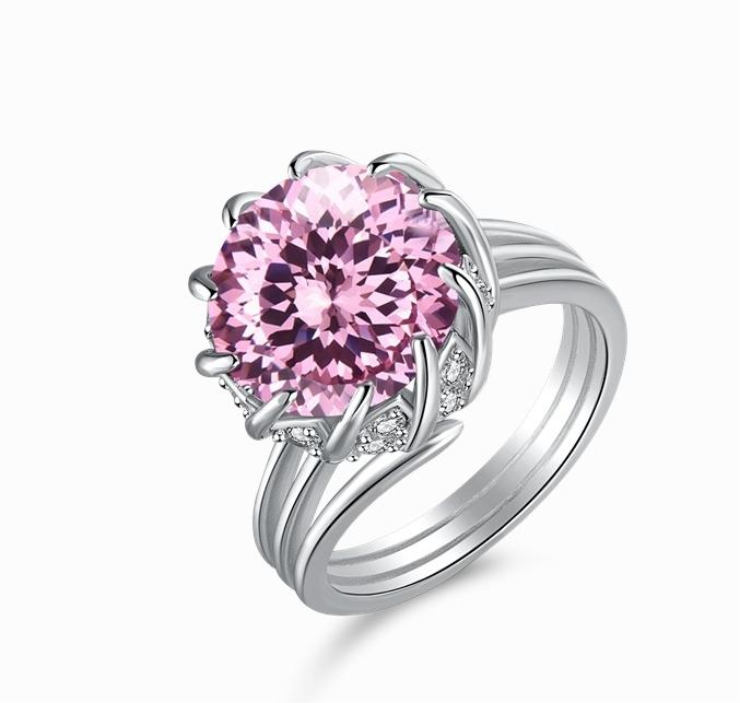 [G07]S925 Sterling Silver Rose Firework Cut High Carbon Diamond Ring