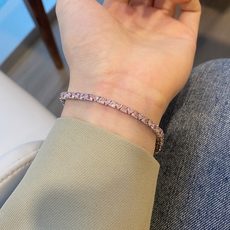 [G106]S925 Lovely Love Cut Cubic Zirconia Bracelet