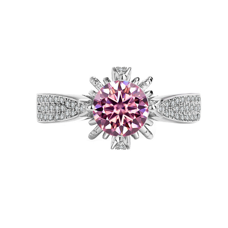 [B020]S925 Sterling Silver Four Claw Setting Round Flower Wrap Romantic Wedding Moissanite Ring