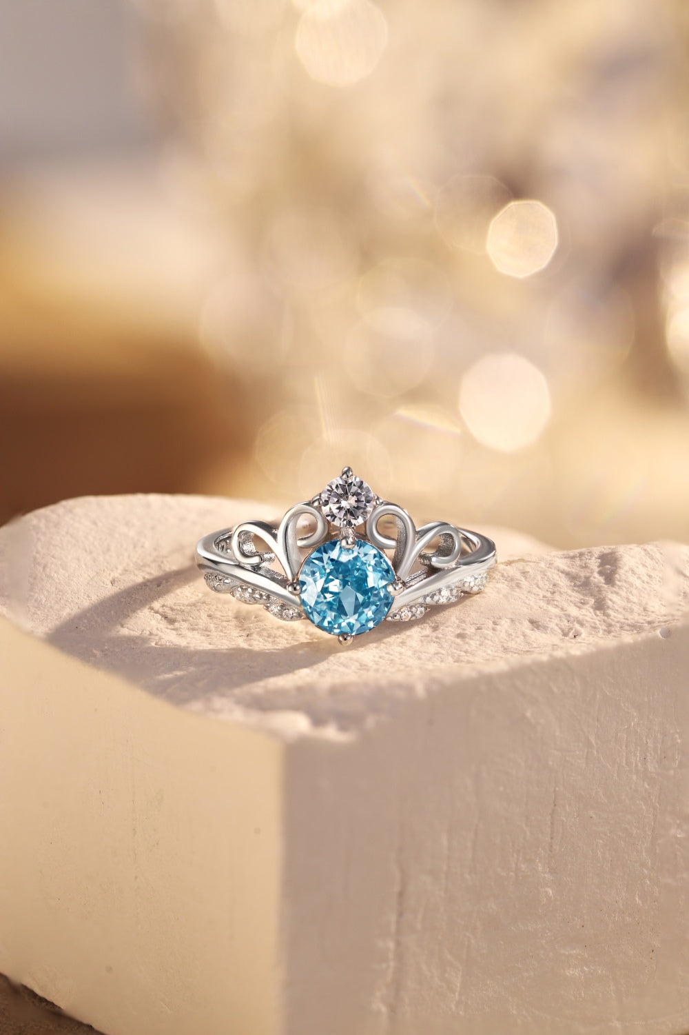 [G02] S925 Sterling Silver Princess Crown Ice Cut Cubic Zirconia Ring Adjustable