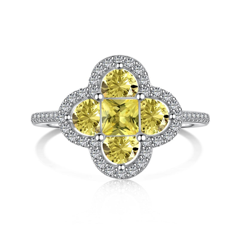 [G08]S925 Sterling Silver Clover Lucky Cubic Zircon Ring