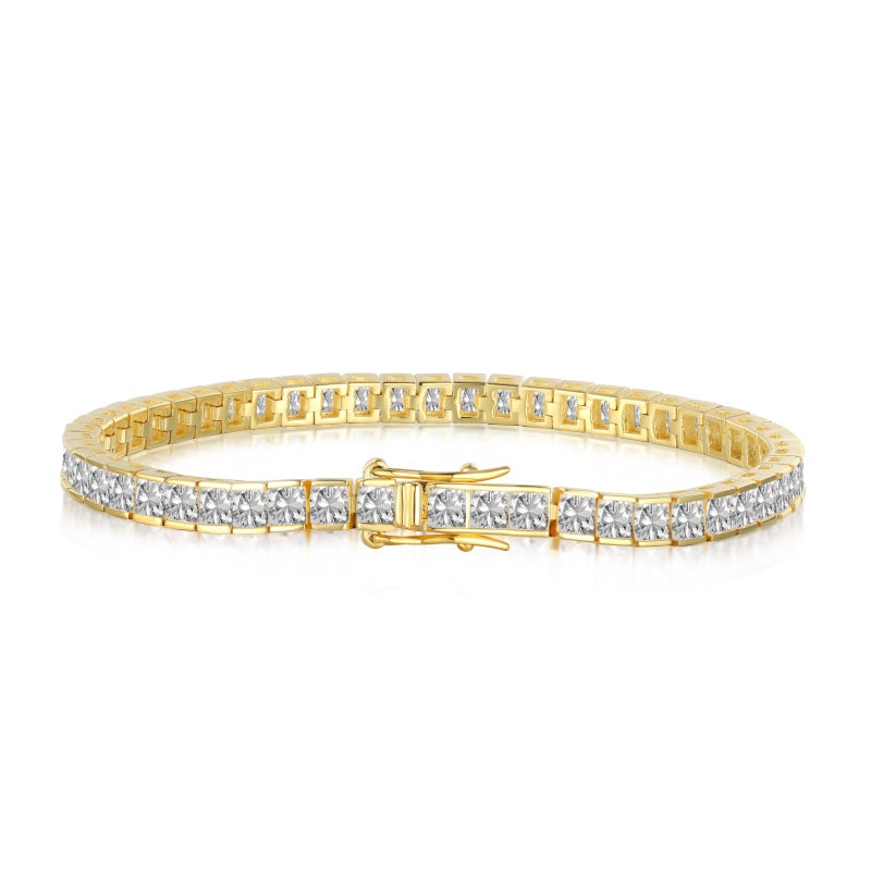 [G102B]S925 Fashion Princess Cut Cubic Zirconia Bracelet