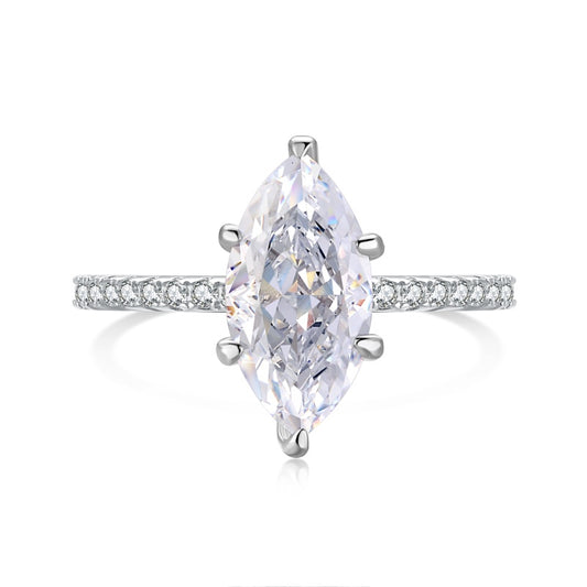 [G04]S925 Sterling Silver Special Cut Horse Eye Cubic Zirconia Ring