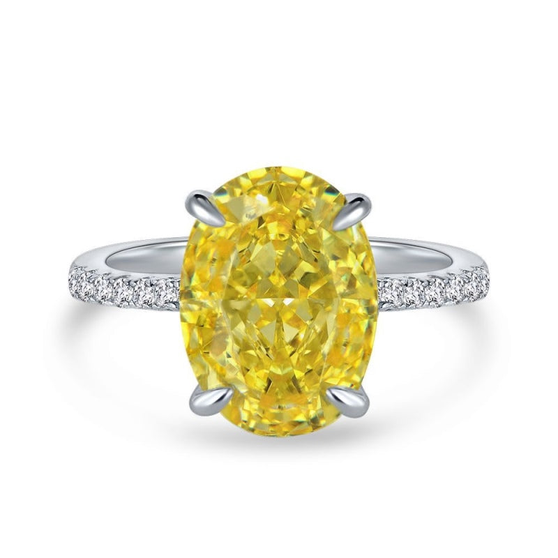 [G61]S925 Sterling Silver Classic four-prong setting, dove-egg shape, high quality zircon ring