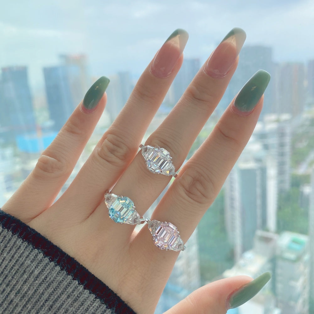 [G21]S925 Sterling Silver Crisp and Clear Grandmother Cut High Frequency High Carbon Diamond Ring