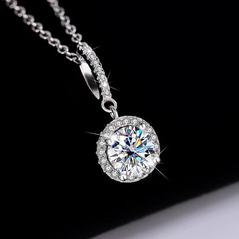 [N01]S925 Sterling Silver Classic Round Wrap Moissanite Necklace