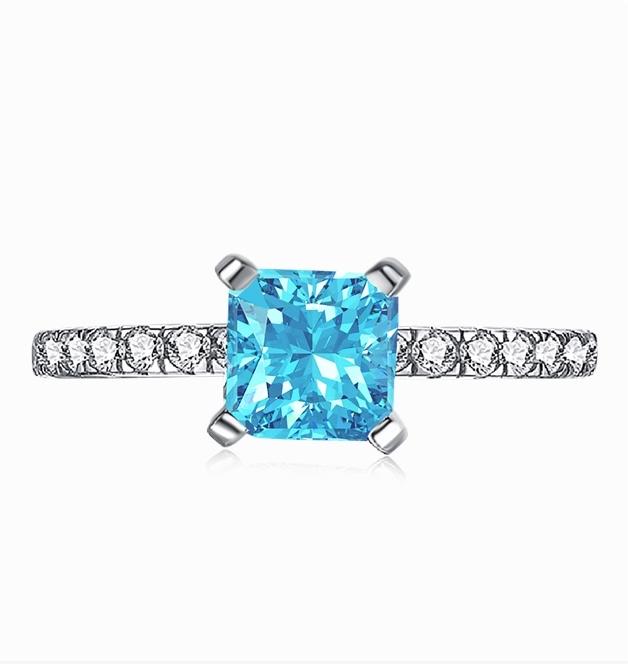 [G37]S925 Sterling Silver Small ins style Fashionable Princess Cut Delicate Girl Must Have High Carbon Diamond Ring