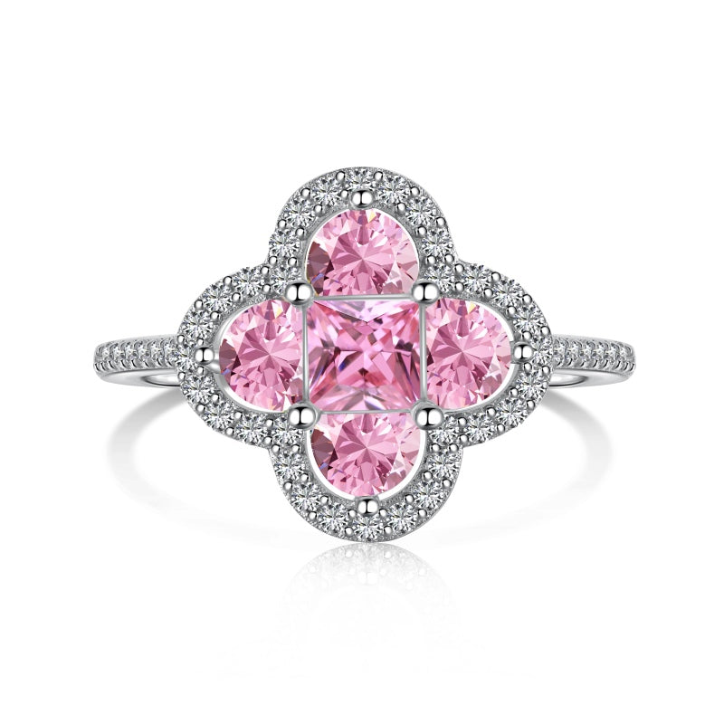 [G08]S925 Sterling Silver Clover Lucky Cubic Zircon Ring