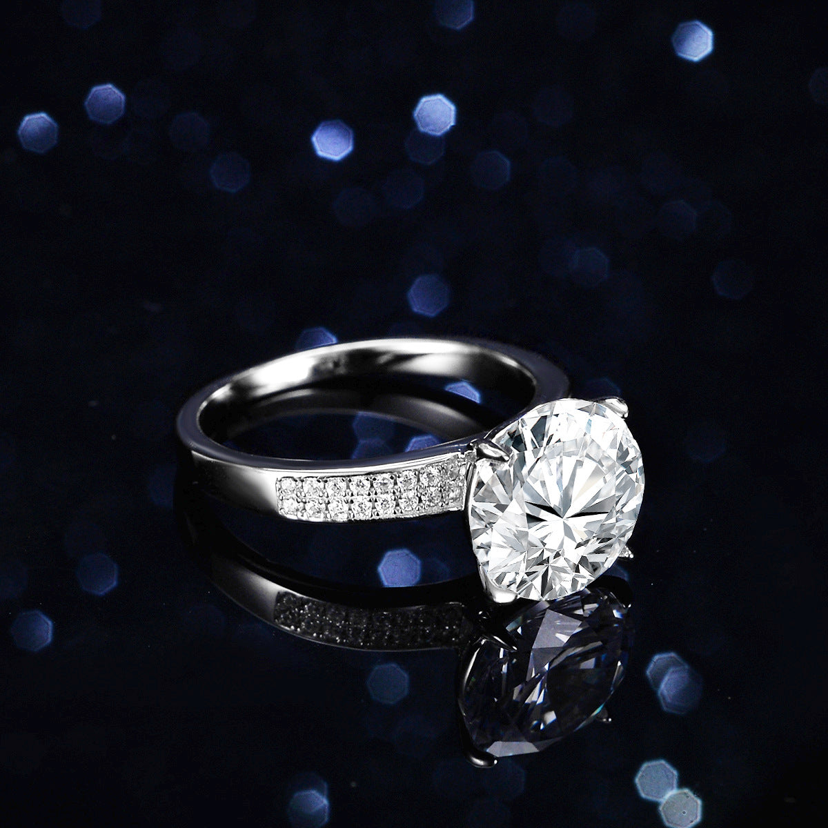[B055]S925 Sterling Silver Classic Oversized Super Sparkle Moissanite Ring