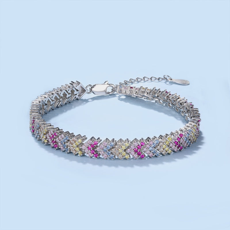 [G101]S925 Sterling Silver Trendy Cocktail Colorful Cubic Zirconia Bracelet