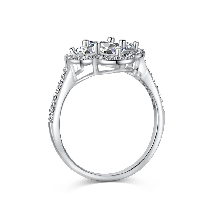 [G08]S925 Sterling Silver Clover Lucky Cubic Zircon Ring