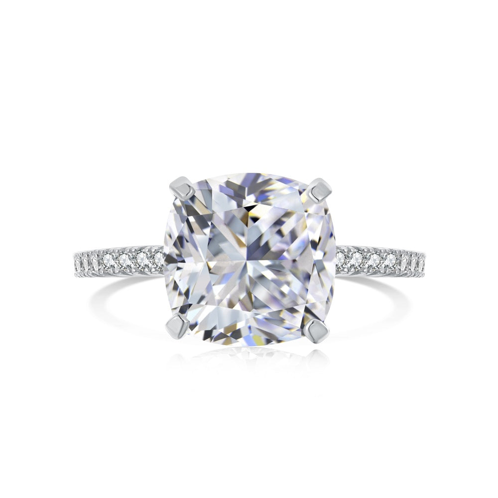 [G33]S925 Sterling Silver Personalized, fat square cut, fashionable, sparkling, high carbon diamond ring.