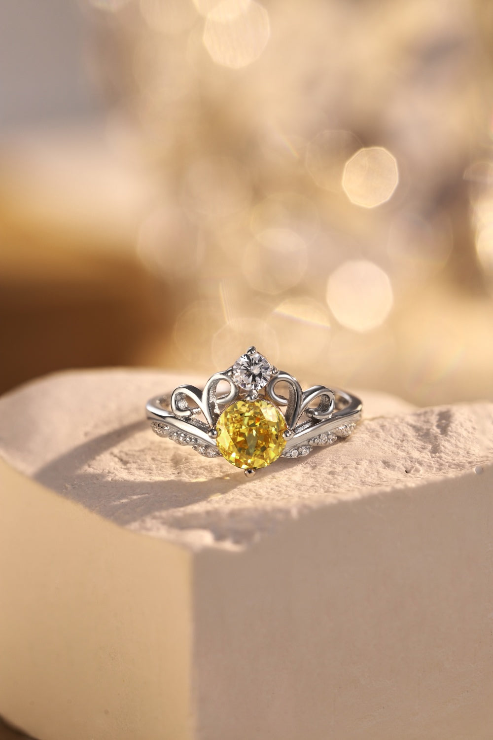 [G02] S925 Sterling Silver Princess Crown Ice Cut Cubic Zirconia Ring Adjustable