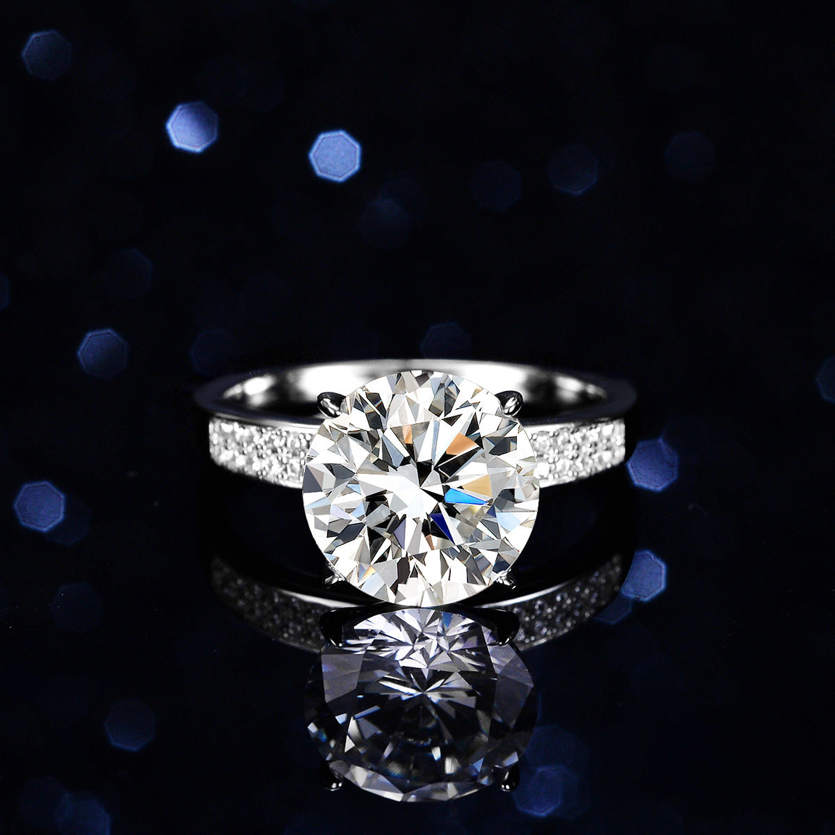 [B055]S925 Sterling Silver Classic Oversized Super Sparkle Moissanite Ring