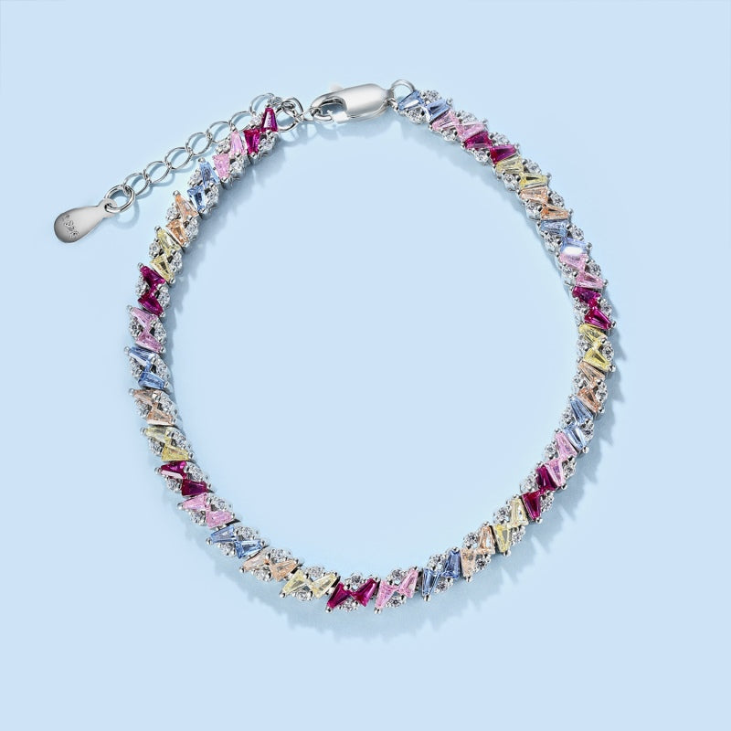 [G101]S925 Sterling Silver Trendy Cocktail Colorful Cubic Zirconia Bracelet