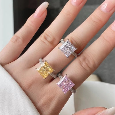 [G32]S925 Sterling Silver Princess Cut 8A Super Sparkle Cubic Zirconia Ring