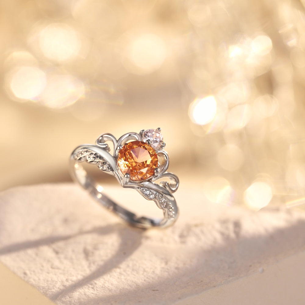 [G02] S925 Sterling Silver Princess Crown Ice Cut Cubic Zirconia Ring Adjustable