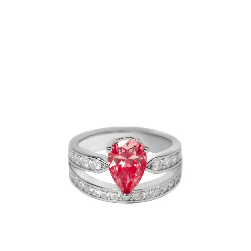 [A08]-925 Sterling Silver Pear-shaped Moissananite Rings（Full Moissananite）