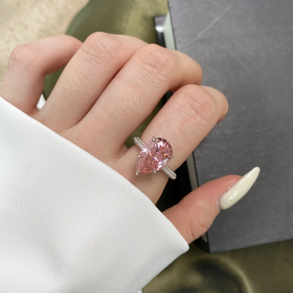 [G46]S925 Sterling Silver Classic Oversized Teardrop Cubic Zircon Ring