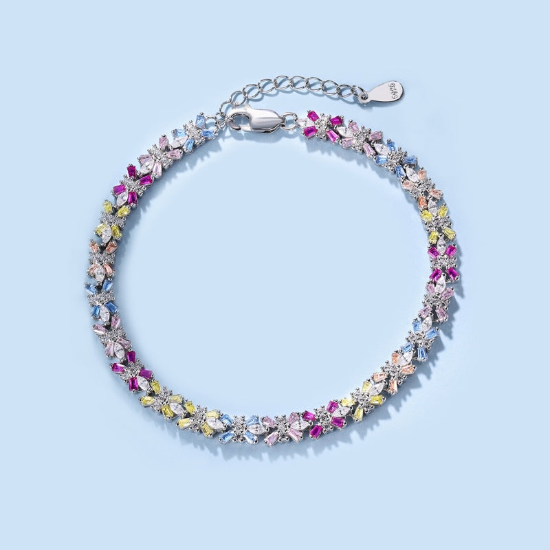 [G101]S925 Sterling Silver Trendy Cocktail Colorful Cubic Zirconia Bracelet