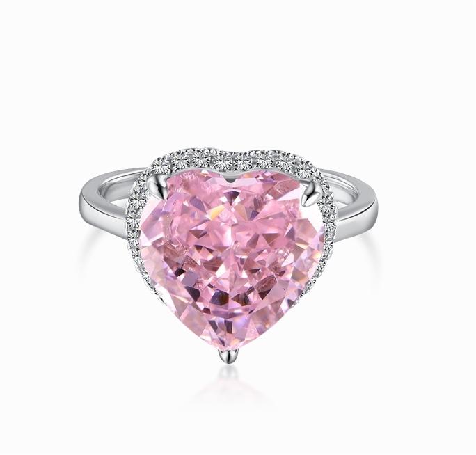 [G52]S925 Sterling Silver Pink Heart Beautiful Zirconia Ring
