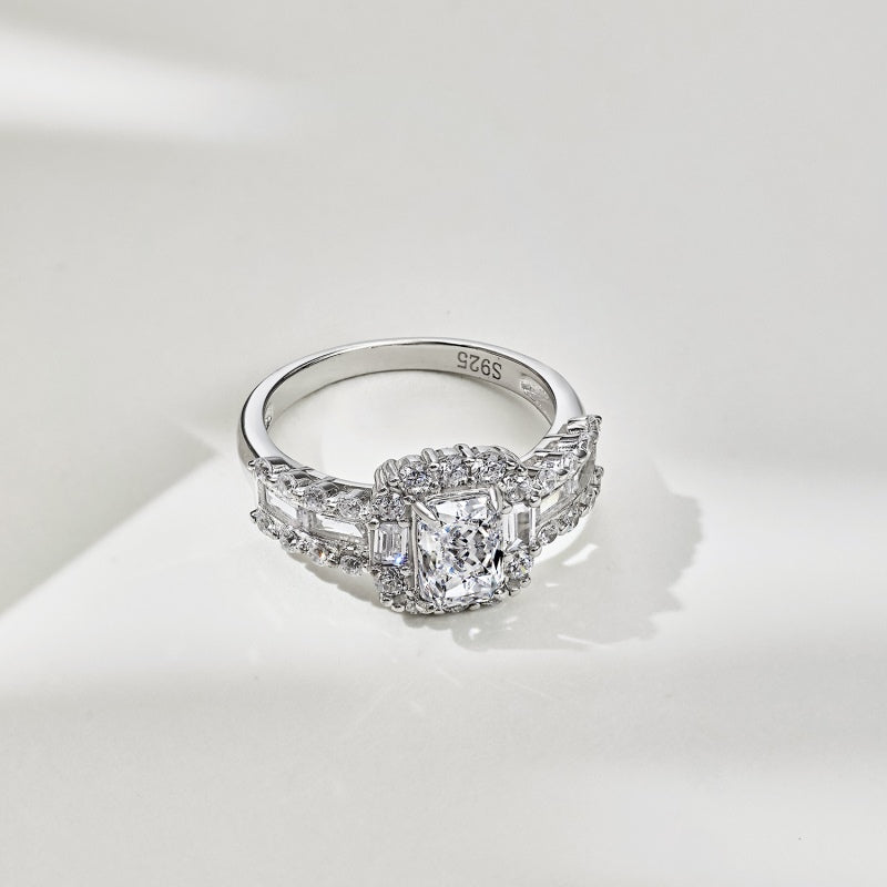 [G22]S925 Sterling Silver Aura of Classics Radiant Cut High Carbon Diamond Ring