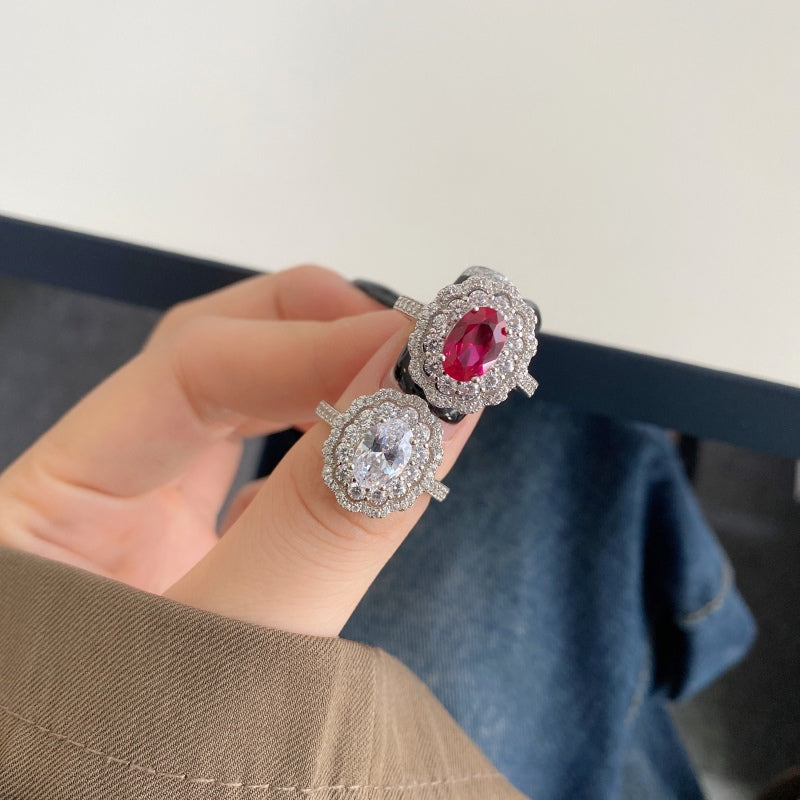 [G63]S925 Sterling Silver Oversized Luxury Aristocratic Evening Party Cubic Zircon Ring