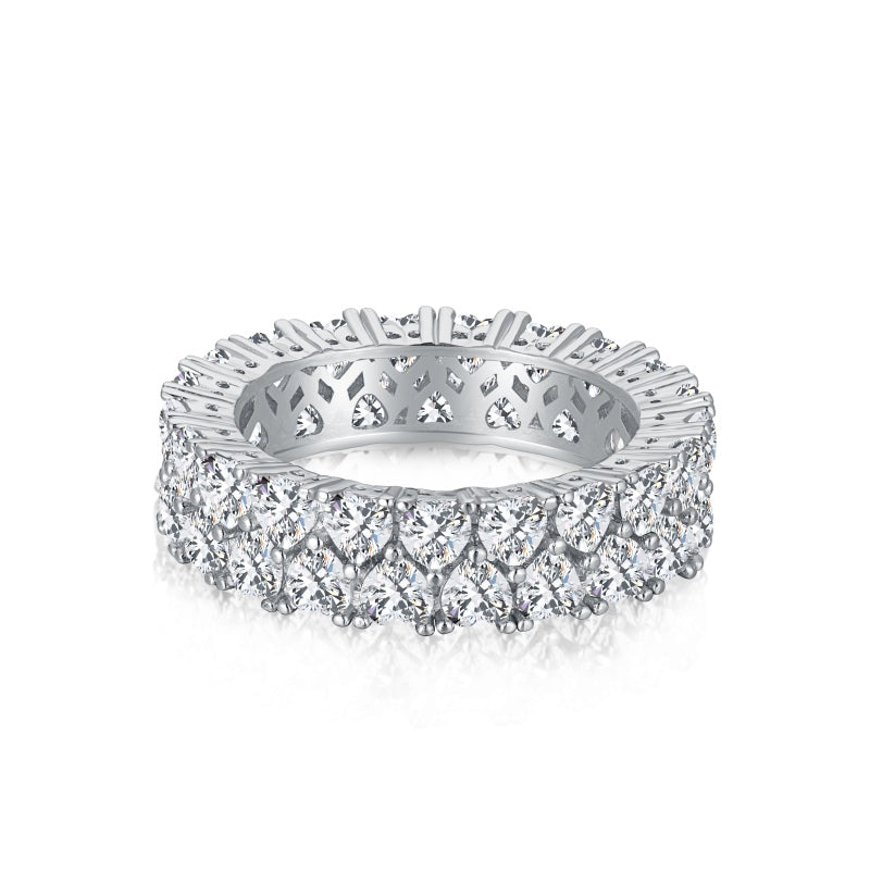[G76]S925 Sterling Silver Double rows of hearts High-quality zirconia band
