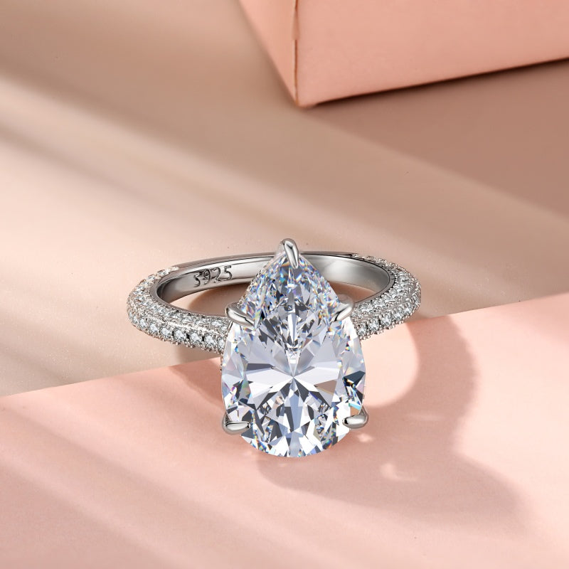 [G46]S925 Sterling Silver Classic Oversized Teardrop Cubic Zircon Ring