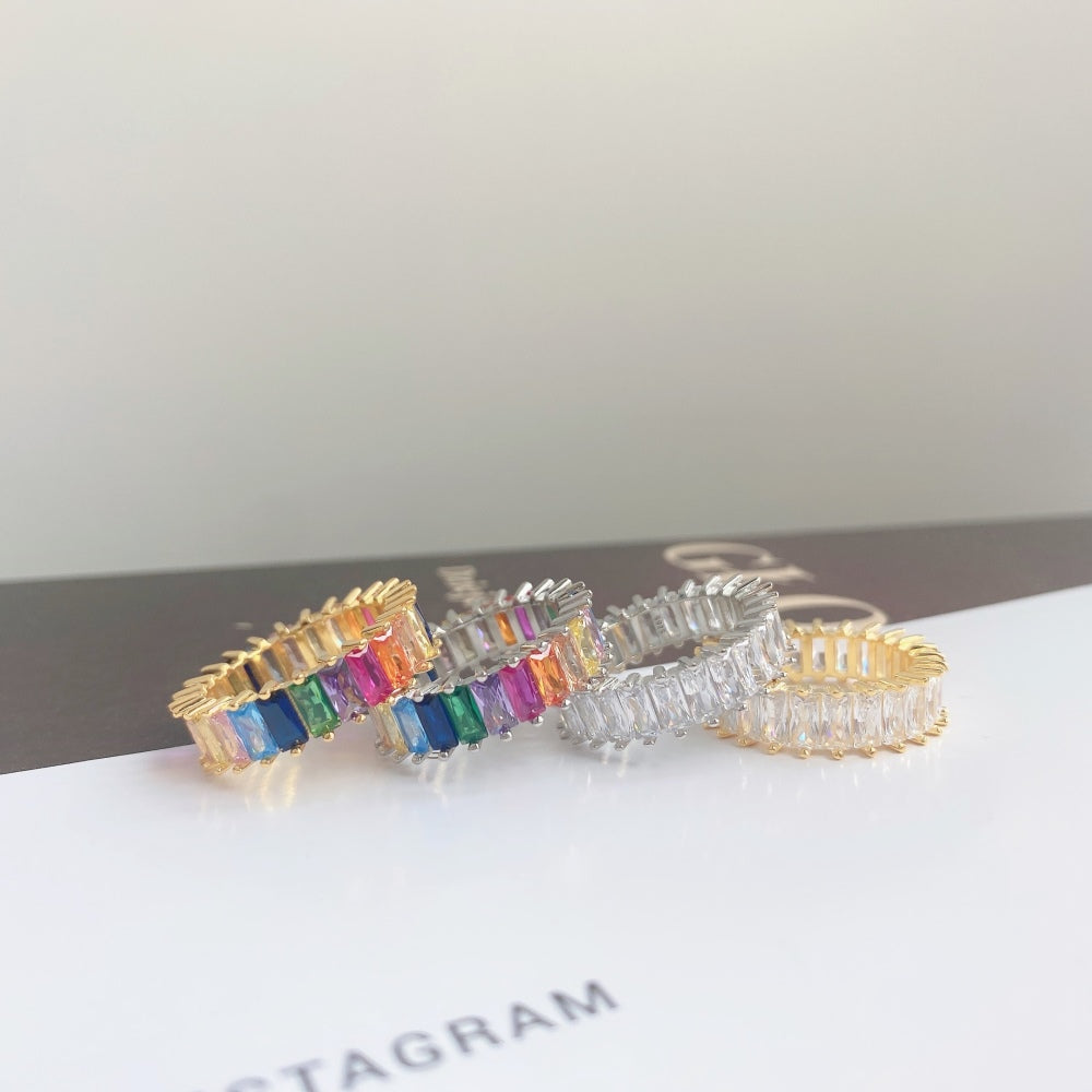 [G78]S925 Sterling Silver Premium Rainbow Zirconia Ring