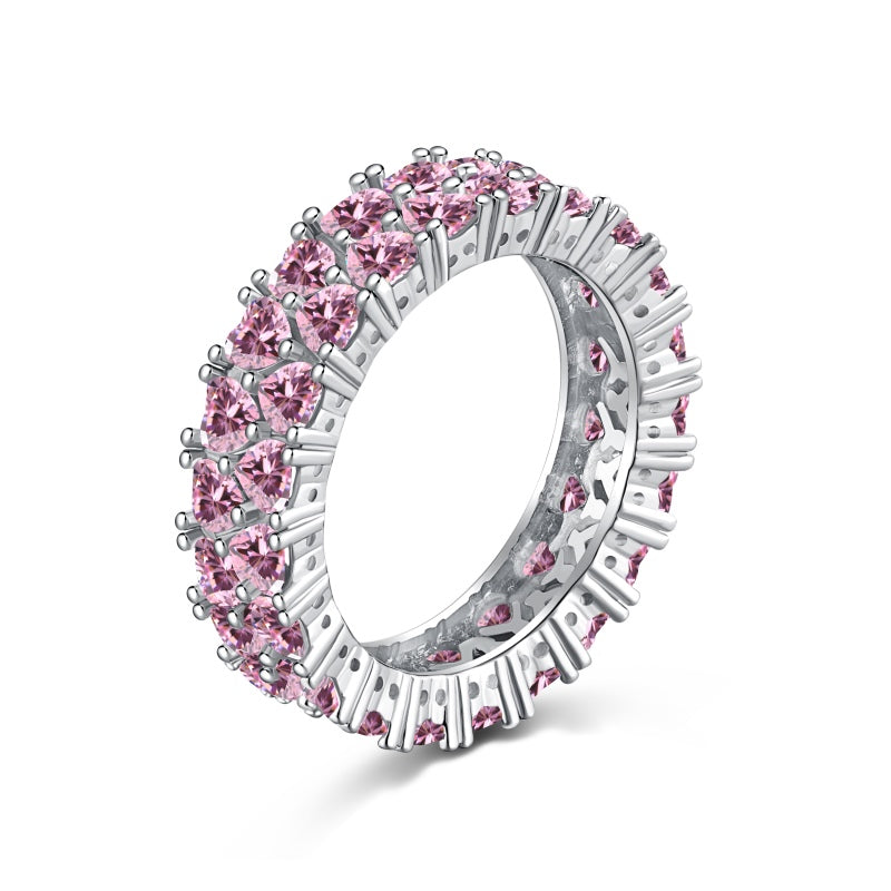 [G76]S925 Sterling Silver Double rows of hearts High-quality zirconia band