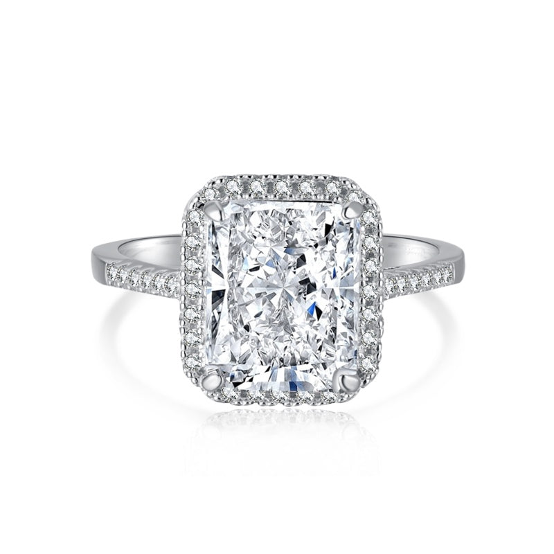 [G19]S925 Sterling Silver Super Sparkling Halo Large Ice Cut High Carbon Diamond Ring