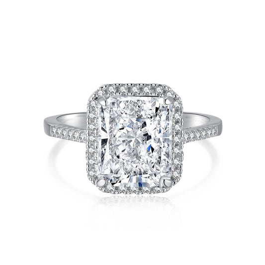 [G19]S925 Sterling Silver Super Sparkling Halo Large Ice Cut High Carbon Diamond Ring