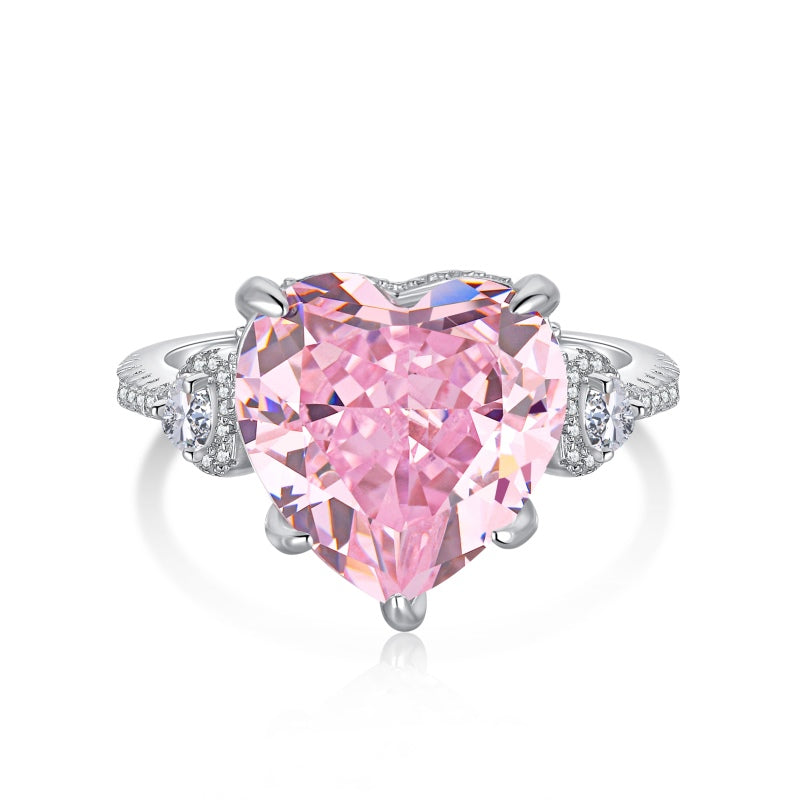 [G51]S925 Sterling Silver High Quality Love Heart Cute Cubic Zircon Ring