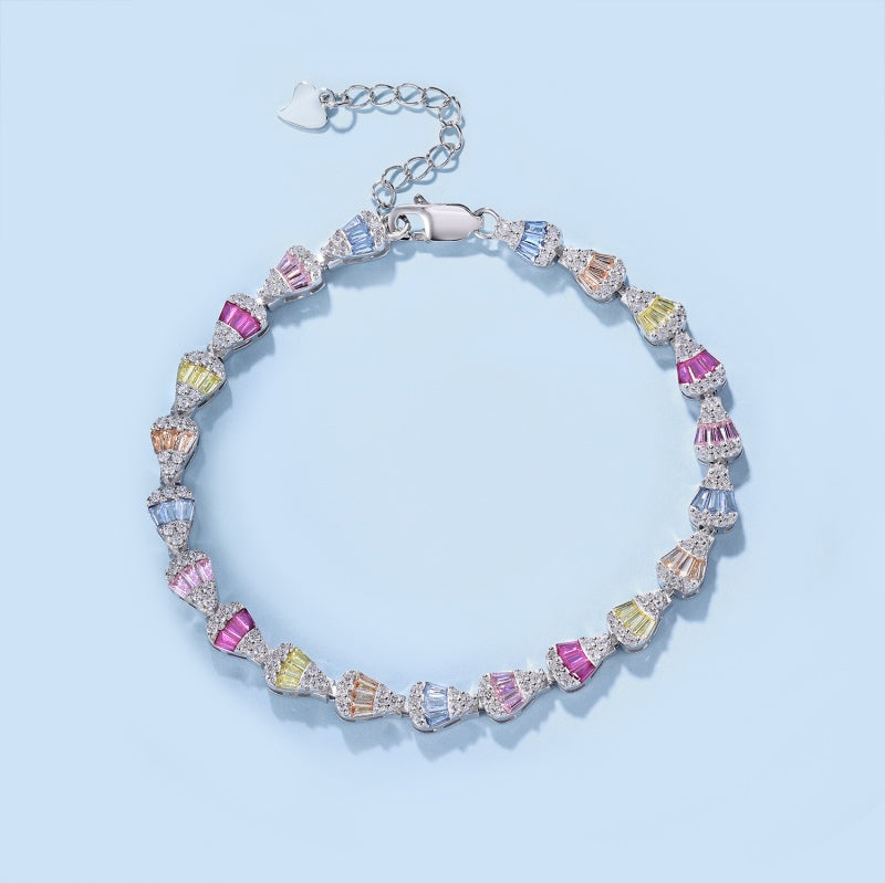 [G101]S925 Sterling Silver Trendy Cocktail Colorful Cubic Zirconia Bracelet