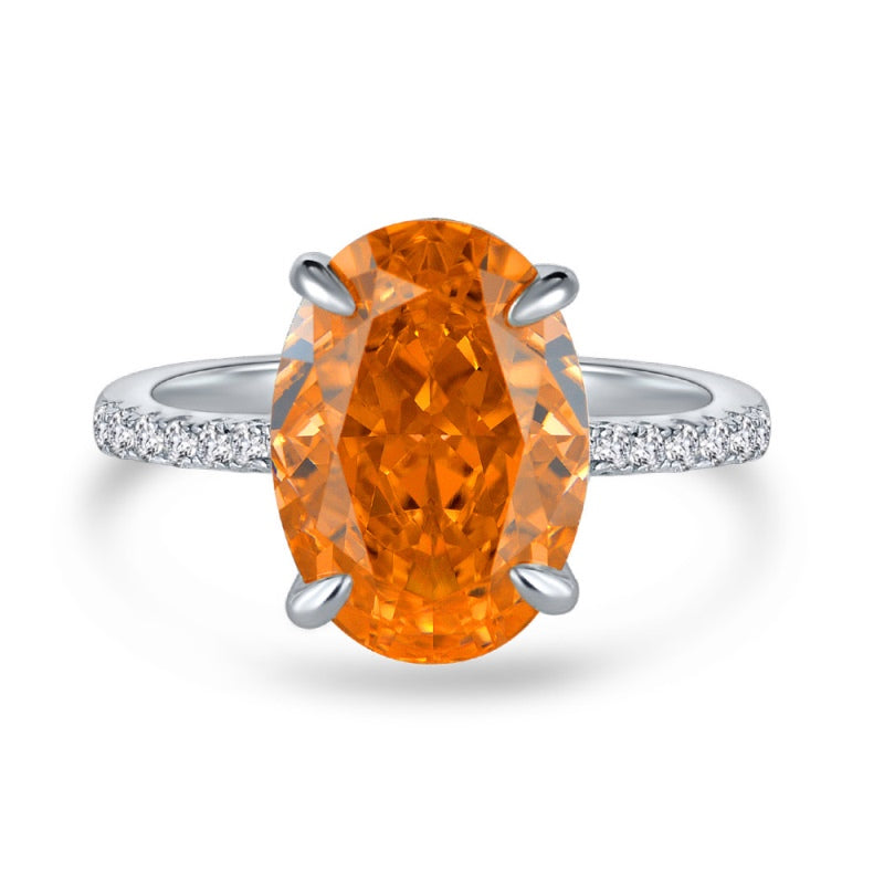 [G61]S925 Sterling Silver Classic four-prong setting, dove-egg shape, high quality zircon ring