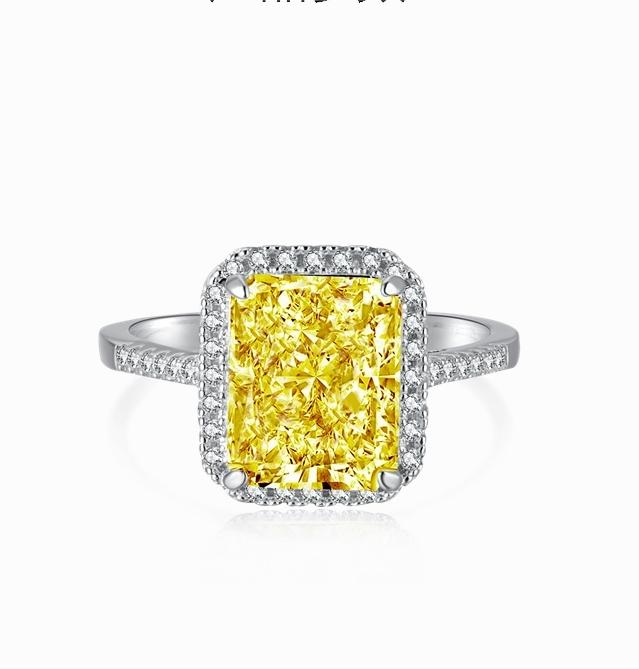 [G19]S925 Sterling Silver Super Sparkling Halo Large Ice Cut High Carbon Diamond Ring