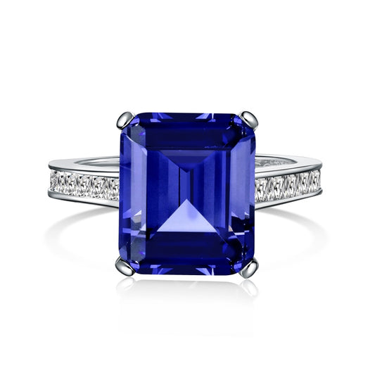 [G20]S925 Sterling Silver Noble Deep Blue Grandmother Cut High Carbon Diamond Ring
