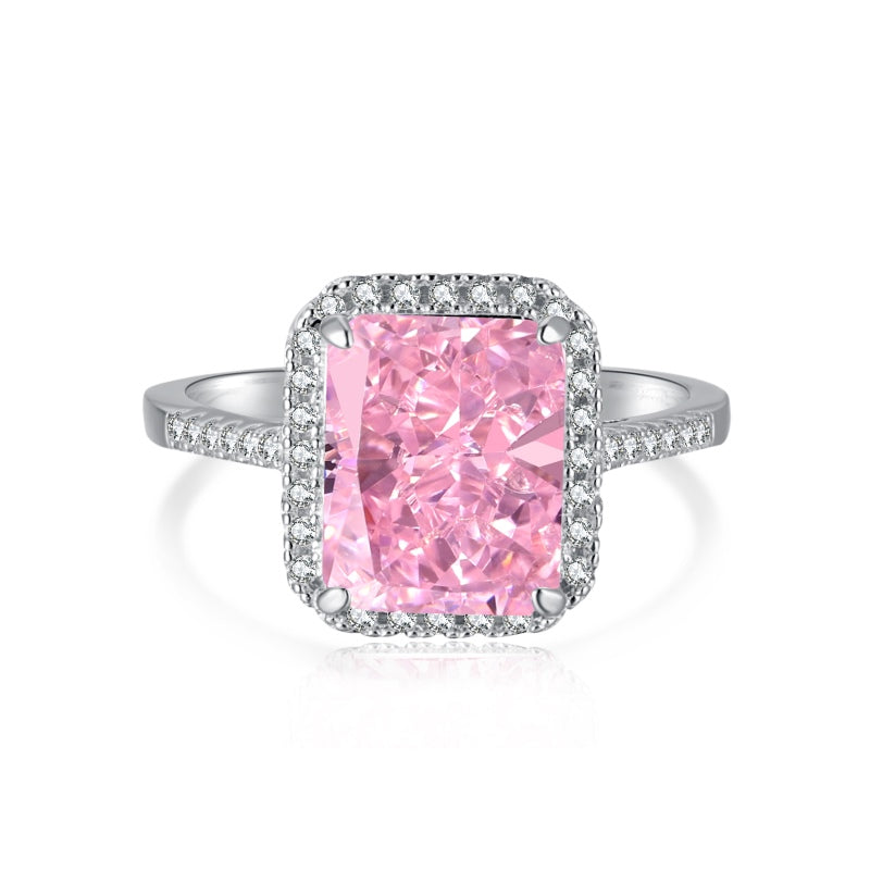 [G19]S925 Sterling Silver Super Sparkling Halo Large Ice Cut High Carbon Diamond Ring
