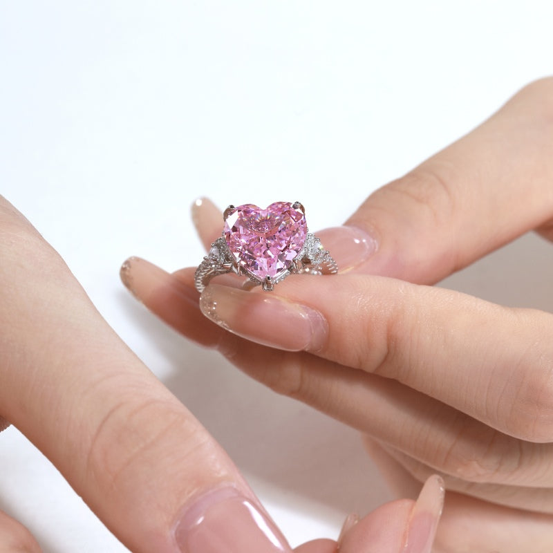 [G51]S925 Sterling Silver High Quality Love Heart Cute Cubic Zircon Ring