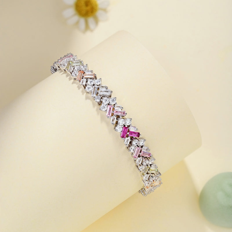 [G101]S925 Sterling Silver Trendy Cocktail Colorful Cubic Zirconia Bracelet