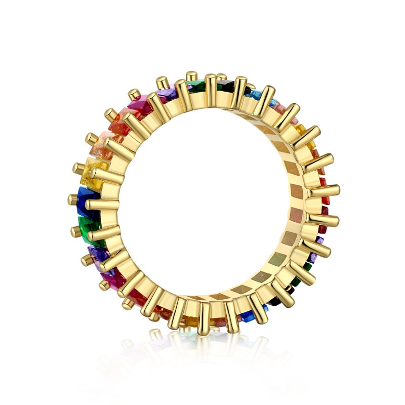 [G78]S925 Sterling Silver Premium Rainbow Zirconia Ring